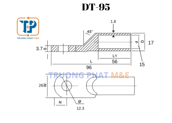 Đầu cos đồng đúc DT-95 3 Công ty TNHH Thiết bị Cơ điện Trường Phát